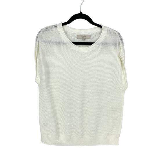 LOFT Sweater Women's Size Medium Cap Sleeve Crew Neck Cream White - Picture 1 of 5